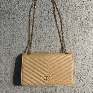CHANEL Beige Quilted Crossbody Bag